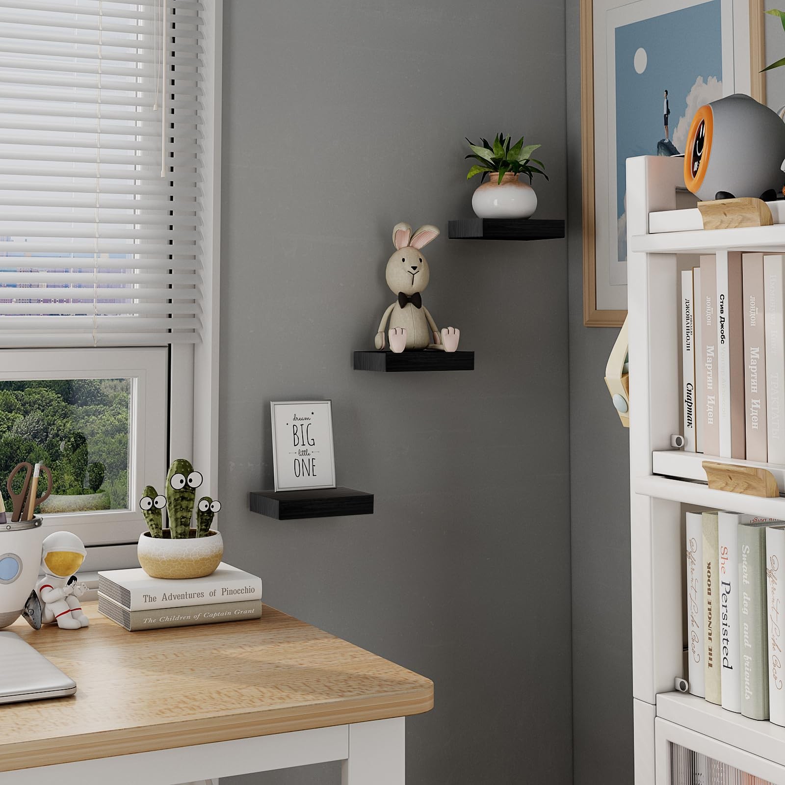 3 PCS Small Floating Wall Shelf 6 Inch Mini Square Black Decor Office