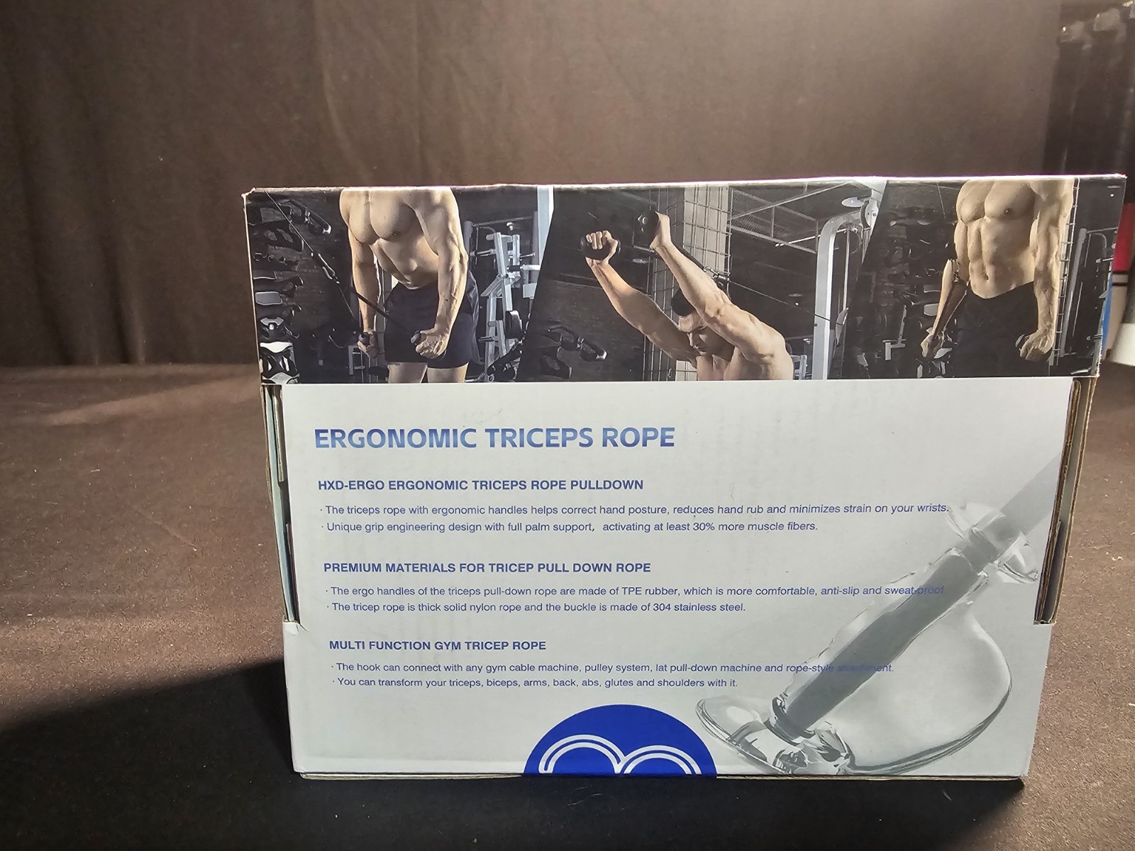 Ergonomic Triceps Rope Pull Down 36-inch Natural Rubber Grip