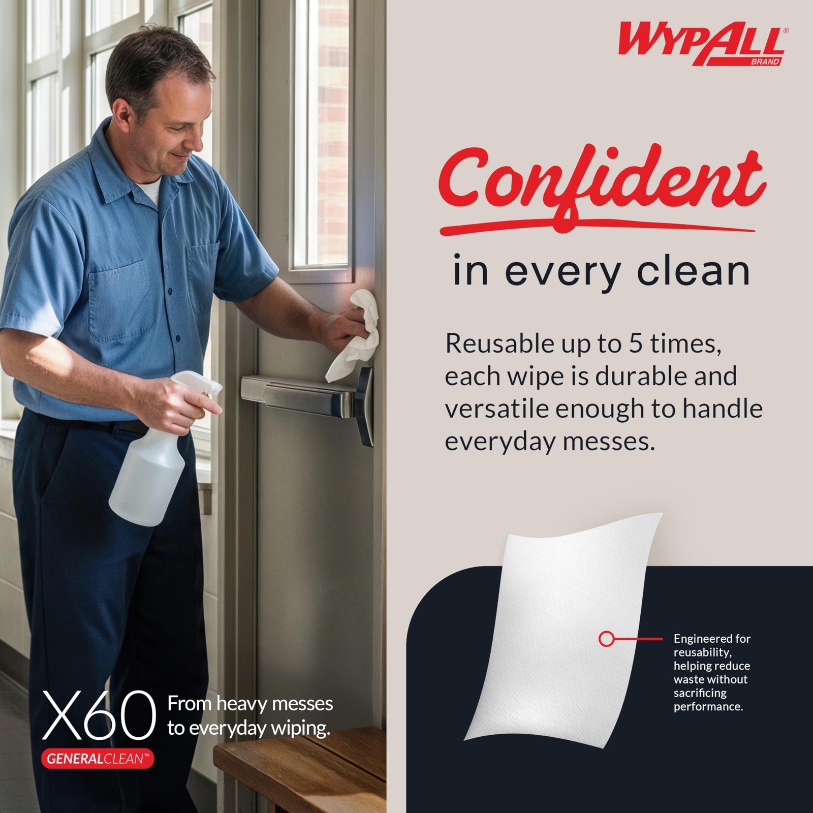 WypAll GeneralClean X60 Cloths Multi-Task Cleaning Wipes 10 Boxes, White