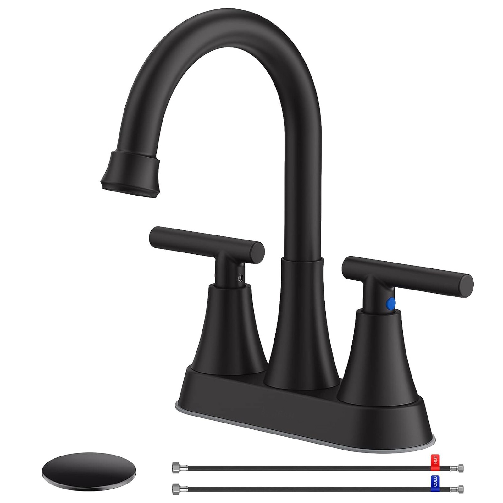 Bathroom Faucet 4 inch Centerset Black Tap 2-Handle Sink Vanity with Drain