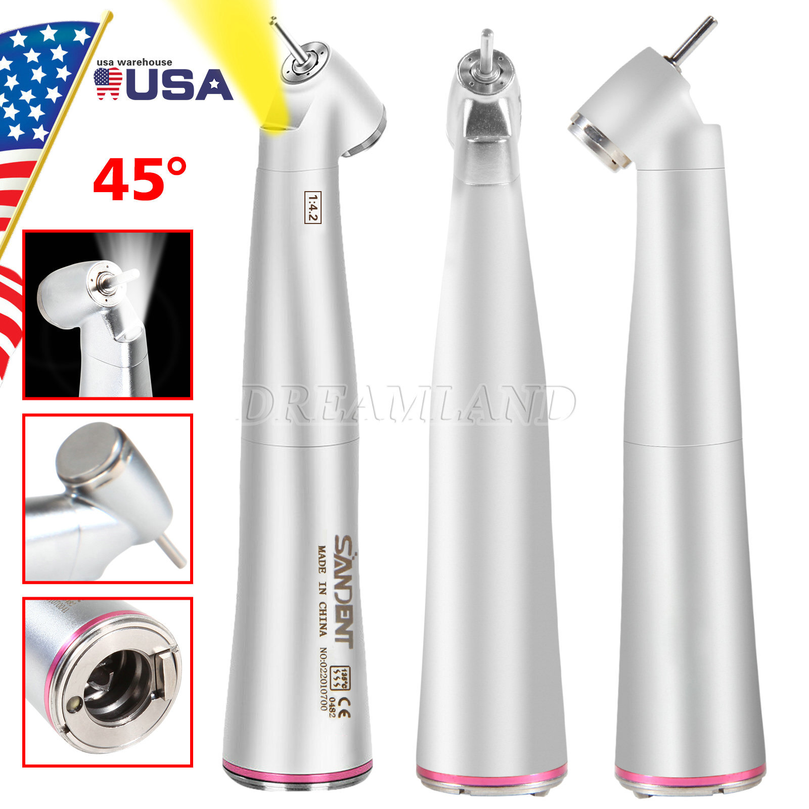 Dental 1:4.2 45° Contra Angle Surgical LED Fiber Optic Handpiece fit NSK Z45L CE