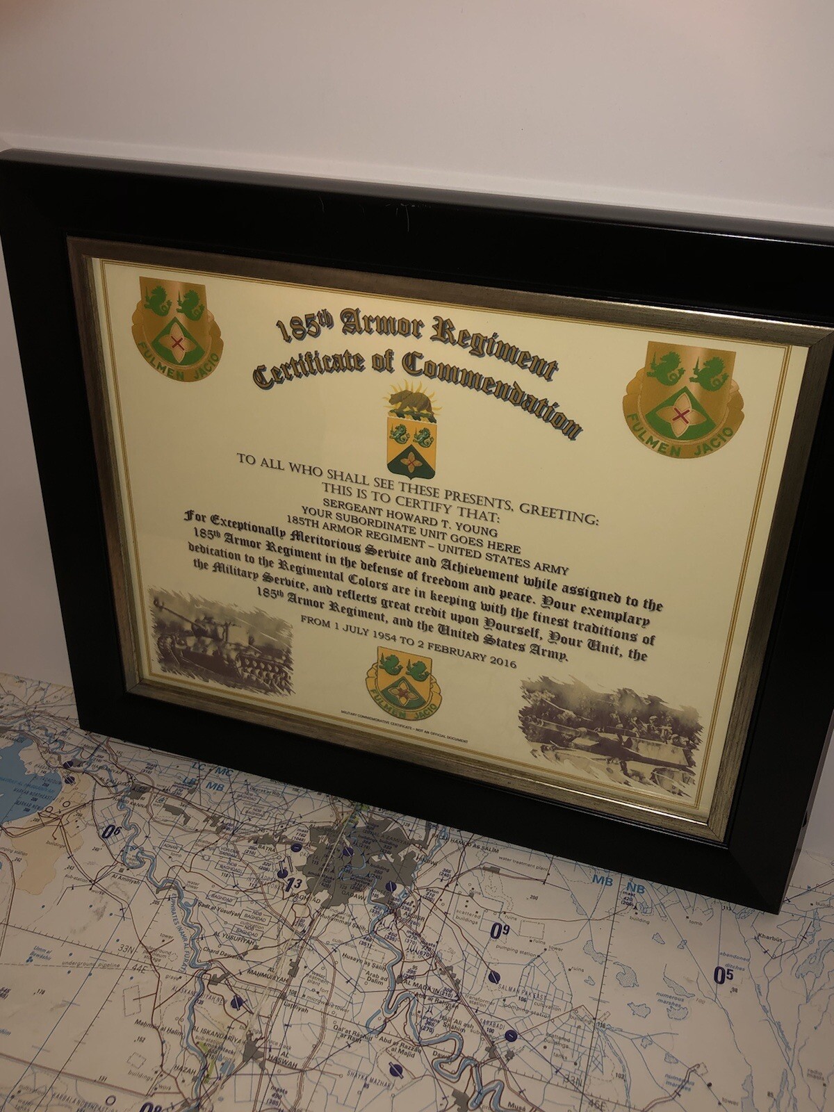 185TH ARMORED REGIMENT / COMMEMORATIVE - CERTIFICATE OF COMMENDATION