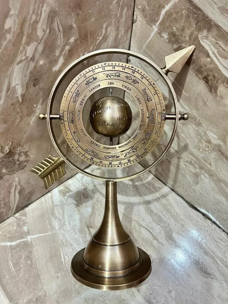 Brass Tabletop Armillary Nautical Sphere World Globe With Base Table