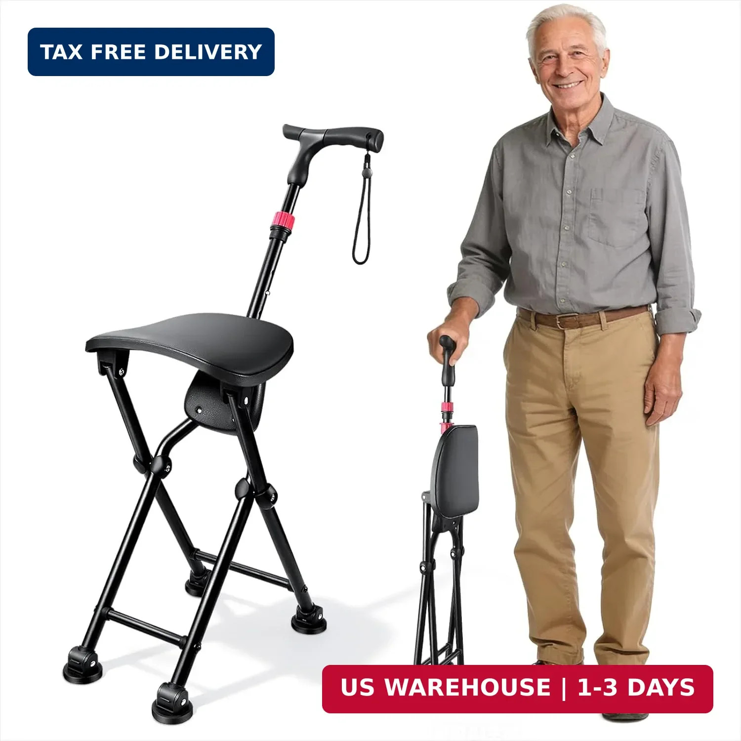 Hold 400 lbs Folding Canes with Seat, Allows Durability While Walking an