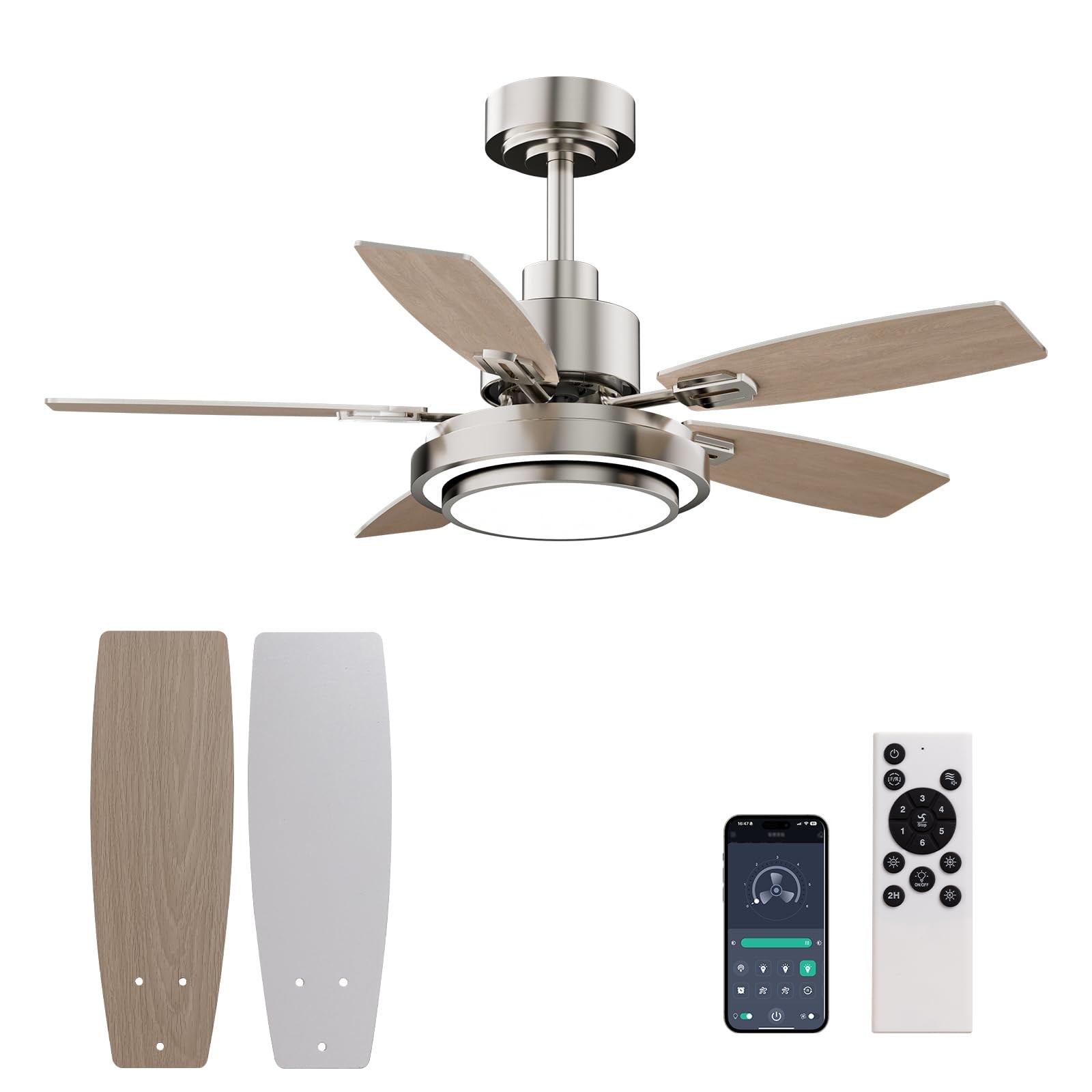 Ceiling Fans with Lights and Remote Control, 42 Inch Flush Mount Ceiling Fan ...