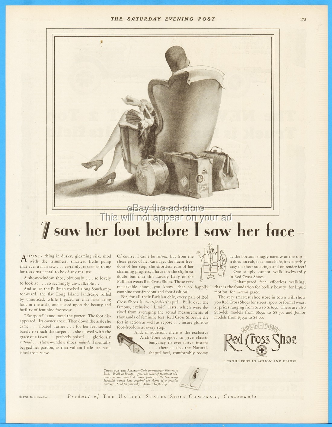 1928 United States Shoe Co Ad 1920s Flapper Sexy Feet Cincinnati OH Red Cross