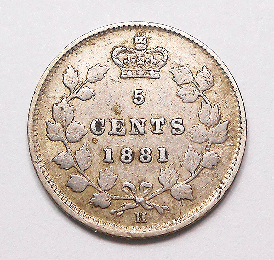 1881H Five Cents Silver aVF ** Nice HIGH Grade Original Queen Victoria Canada 5¢