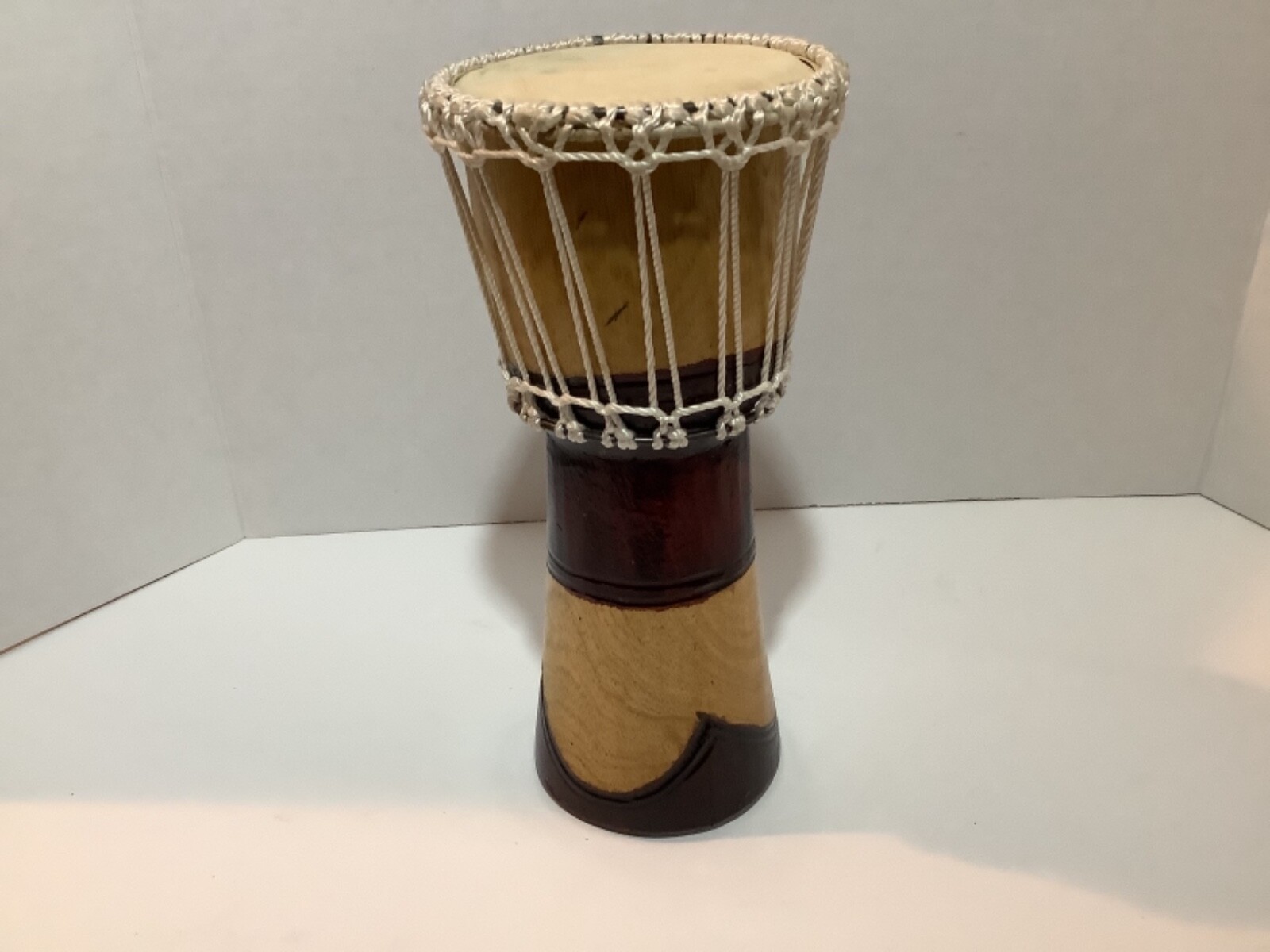 Hand Carved Rope Tuned Wooden Djembe Hand Drum 9 3/4" x4 3/4" 