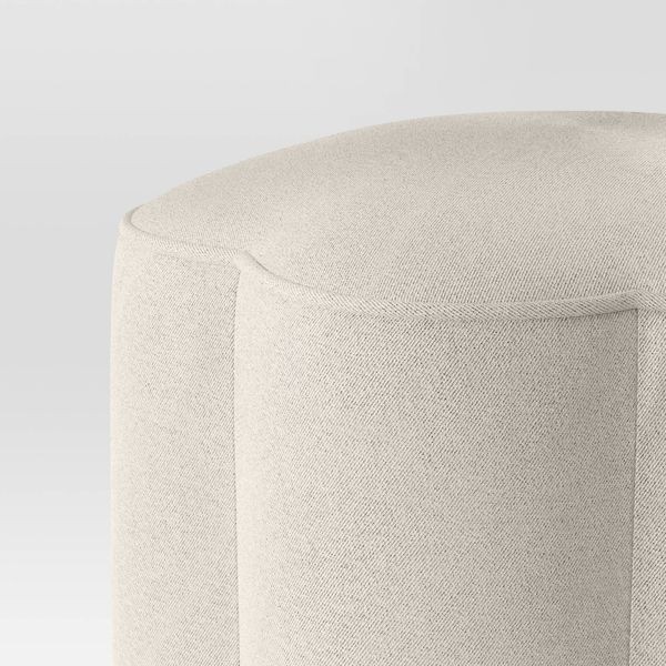 Scalloped Upholstered Ottoman Cream Padded Seat Wooden Frame