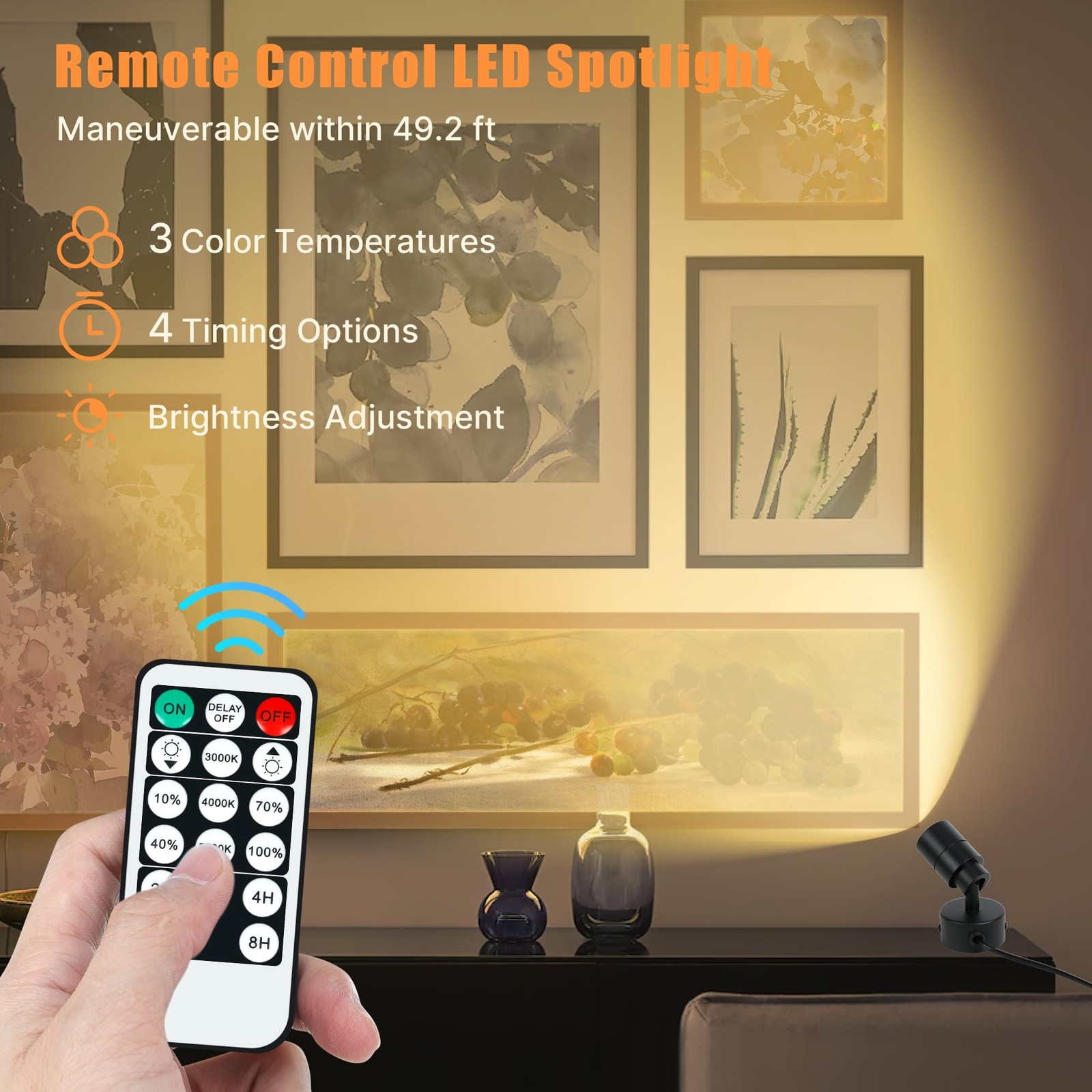 2 Pack LED Spotlights Indoor, 5W Plants Uplighting with Remote Control Dimmab...