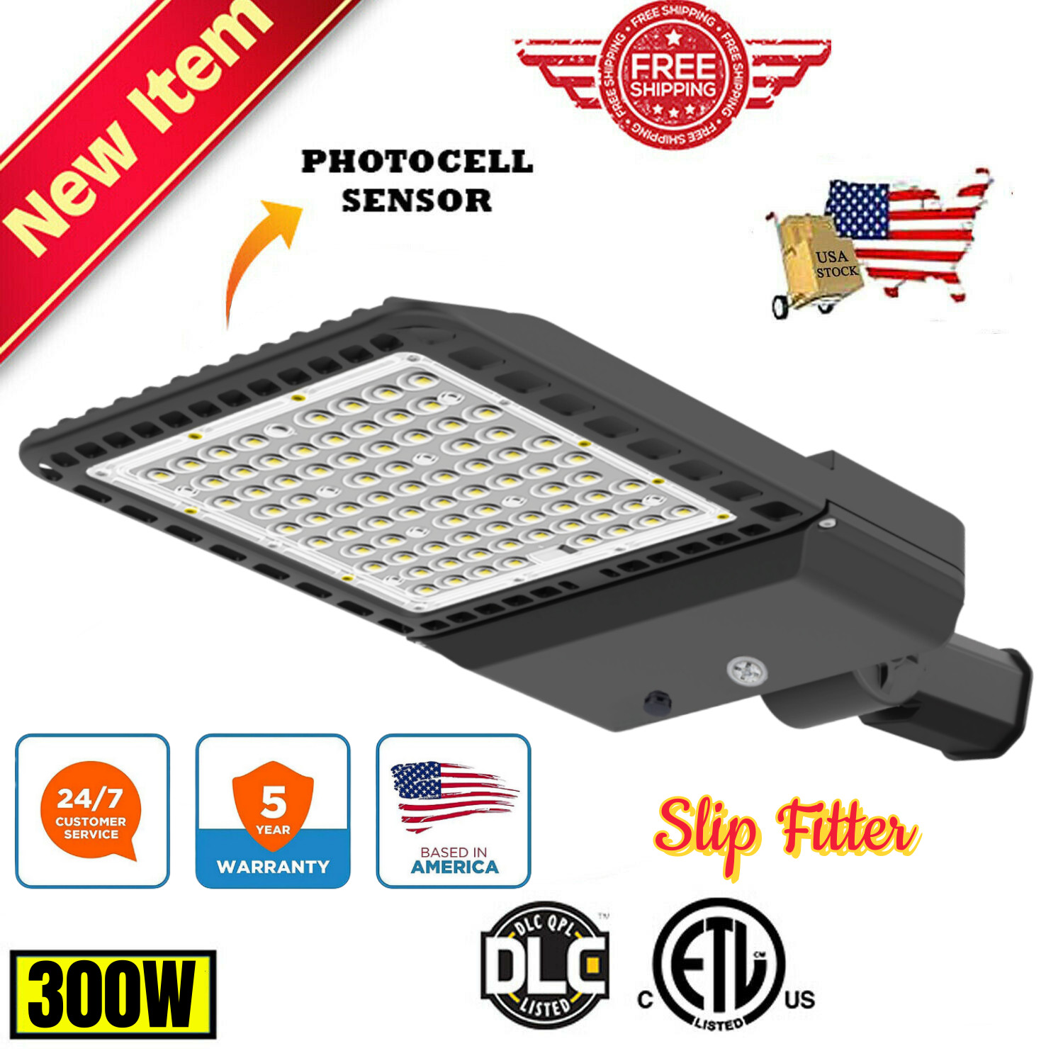LED 300 Watt Shoebox Parking Lot Pole Lights Slip Fitter Shoebox ETL- Certified