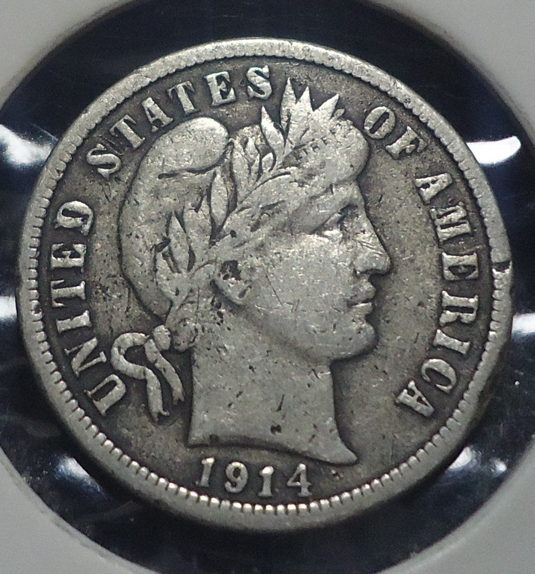 1914 D Very Fine VF details toned Barber silver 10C dime INV#E-4 FREE SHIPPING!