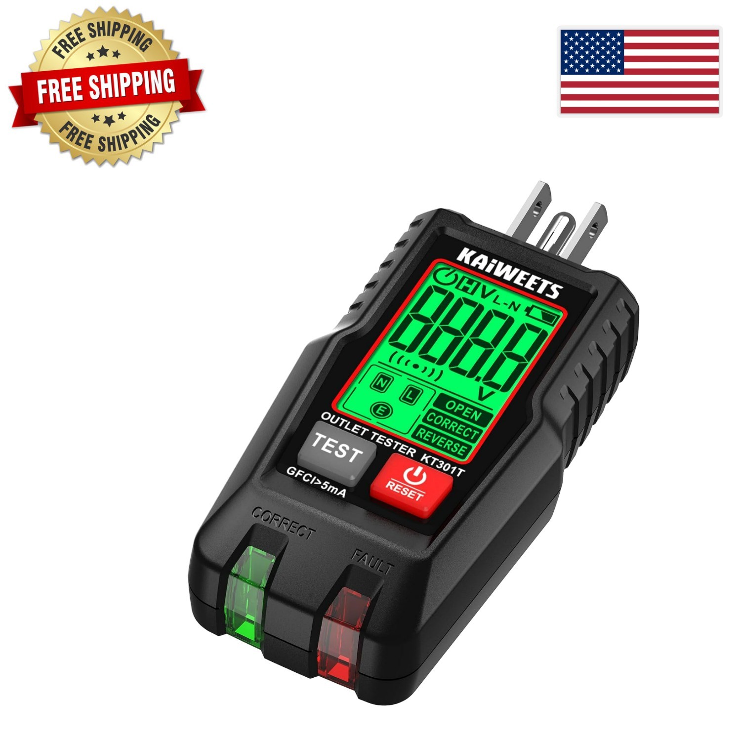 Professional GFCI Outlet Tester with LCD - Detect Wiring Faults in 120V Outlets