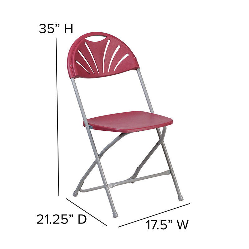 (100 PACK) 650 Capacity Commercial Grade Fan Back Burgundy Plastic Folding Chair