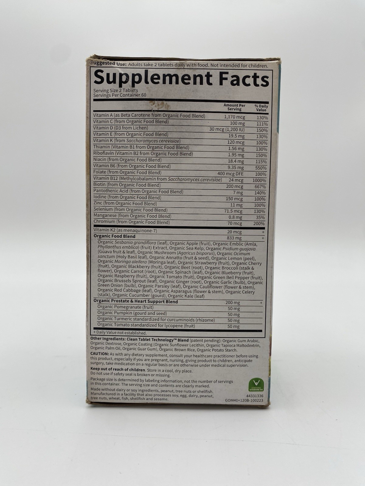 Garden of Life Organic Men's Multivitamin 40+ 120 Tablets Exp 9/27