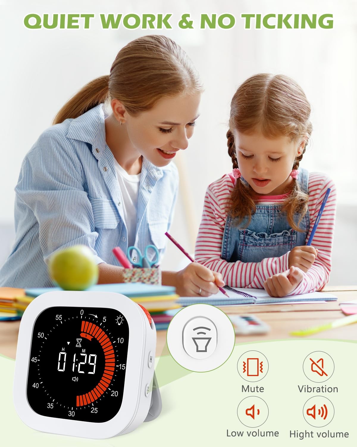 Digital Visual Timer, Rechargeable Countdown Timer with Adjustable Volume & B...