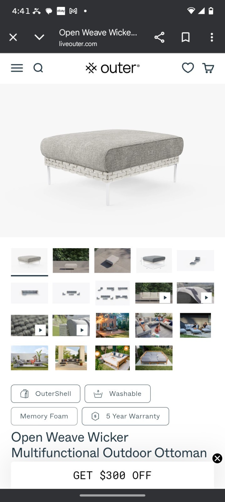 Outer  Brand Woven Ottoman White With Metal Feet