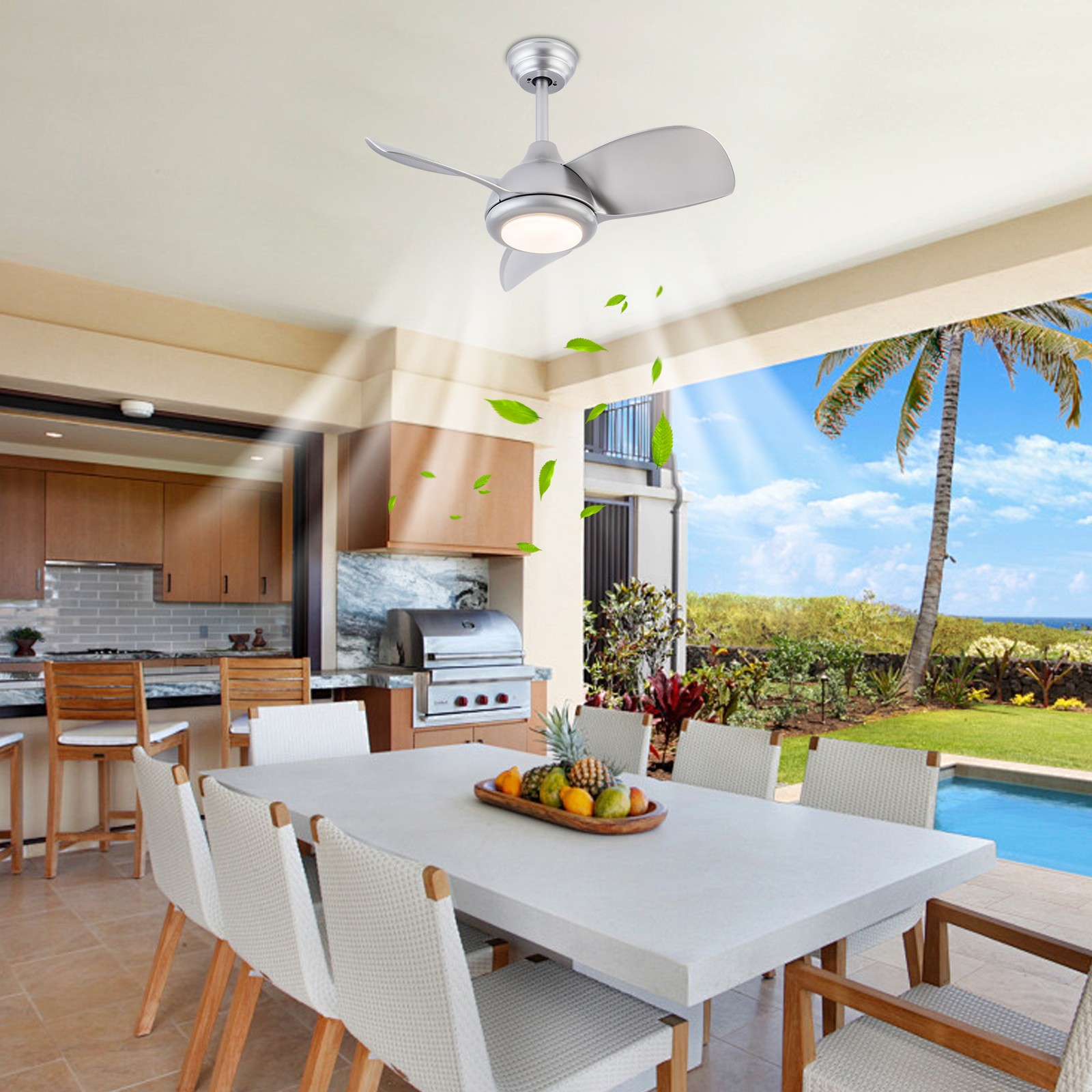 30 Inch Silver Ceiling Fan with Light & Remote Control , 3 Blades Design New