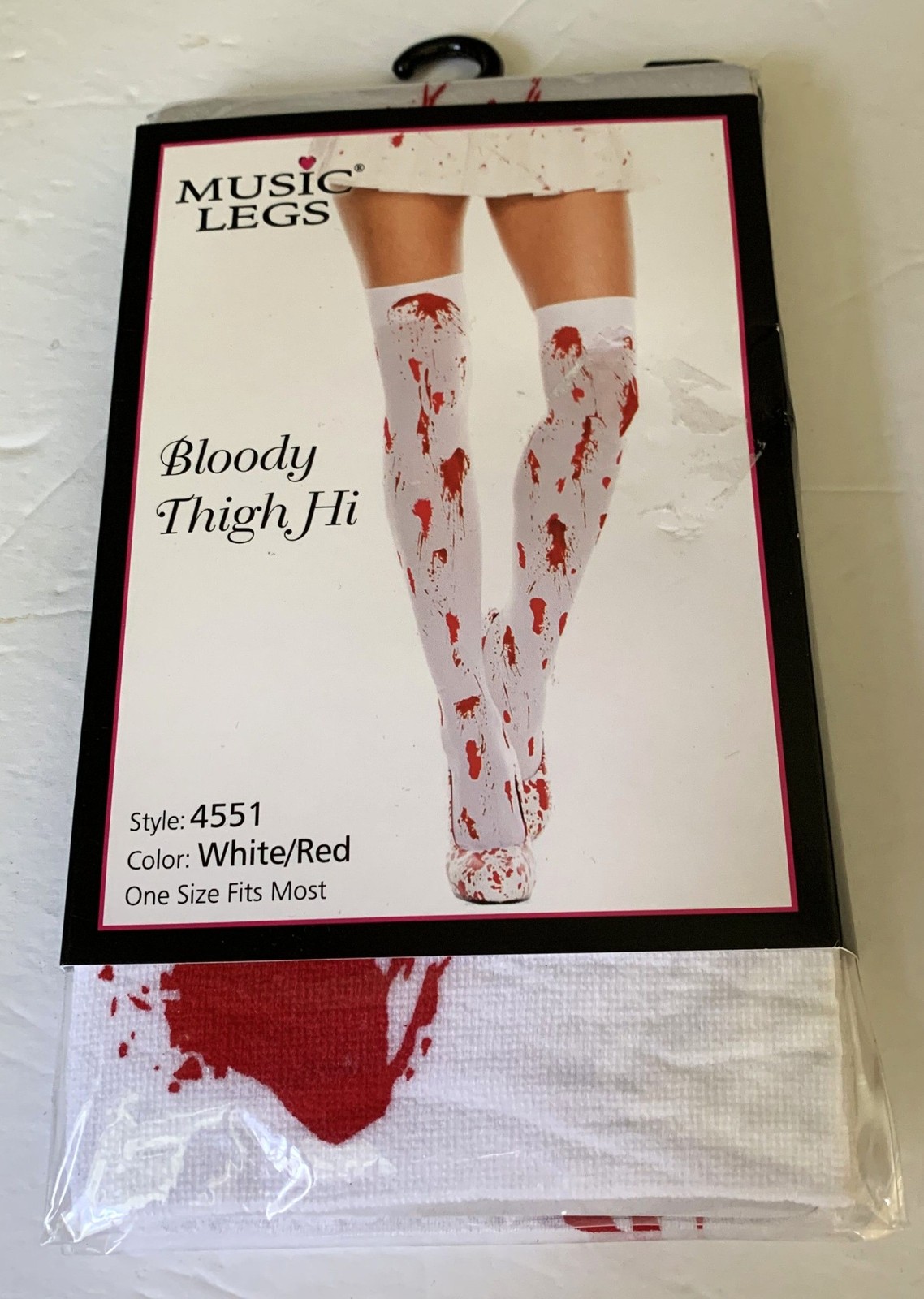 Music Legs Costume BLOODY THIGH HIGH Stockings OSFM NEW Nurse Zombie Hosiery