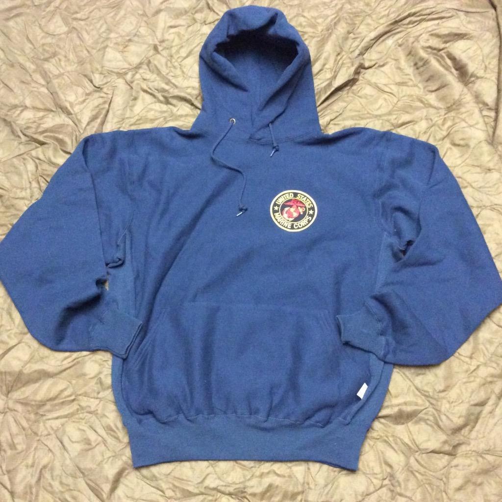 USMC Marine Corps Patch Navy Blue Hooded Hoodie Heavy Duty Thick Sweatshirt USA