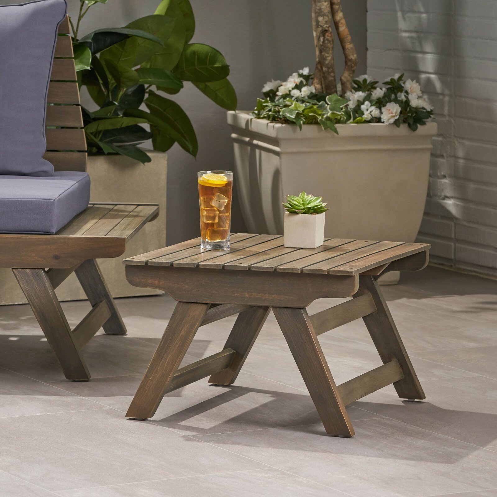 Kailee Outdoor Wooden Side Table, Gray Finish