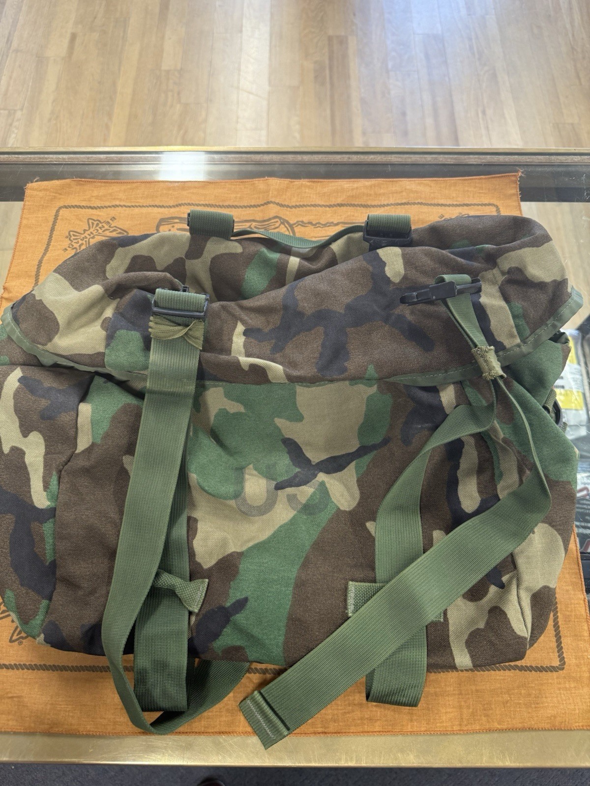 USGI MOLLE II Sleeping Bag Carrier Woodland Camo NSN: 8465-01-465-2124 USED