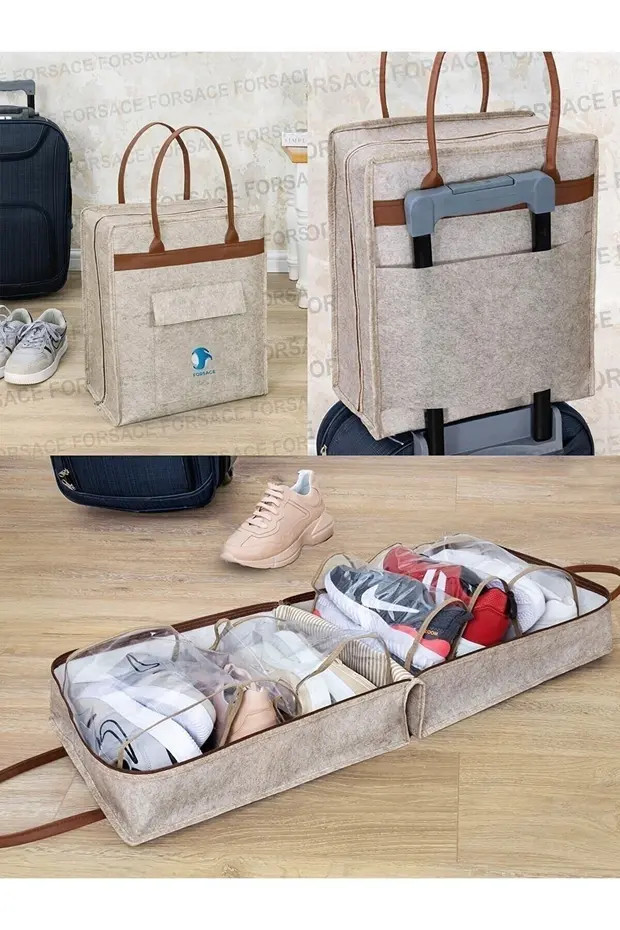 E-LİFE HOME Practical Shoe Travel Luggage Bag with Leather Handle