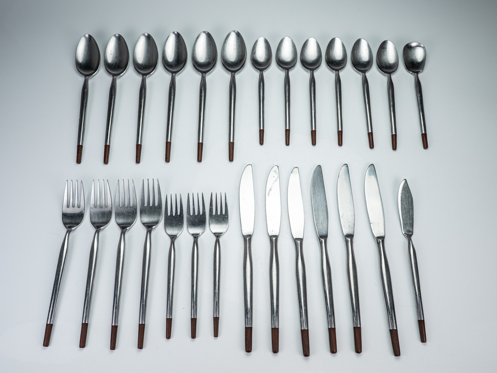 MCM Stanley Roberts Polynesian Stainless Steel Flatware Brown Handles 28pc