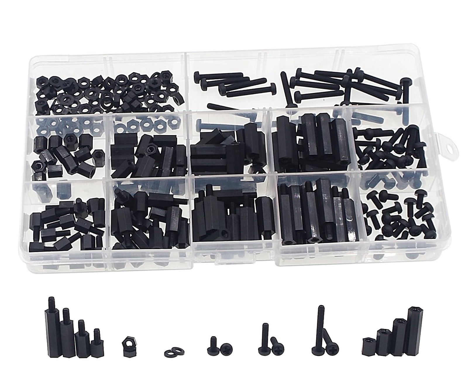 HVAZI 260pcs M3 Male Female Nylon Hex Spacer Standoff 260PCS/M3(Black), Black