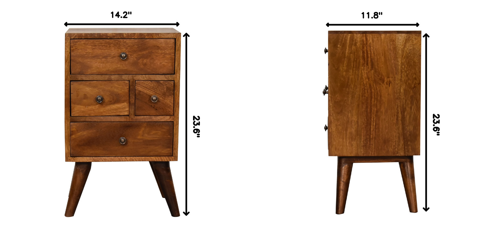 Solid Wood Multi Bedside, 4-Drawers, Chestnut, Brown