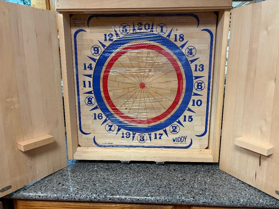 Vintage 2 Sided WIDDY Dart Board with Cabinet