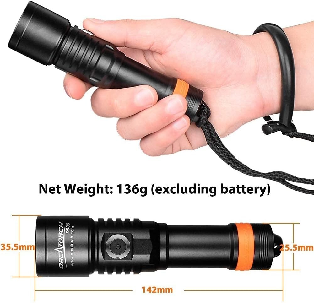 Compact 210 Lumen Dive Light with Battery Indicator - Perfect for Photography