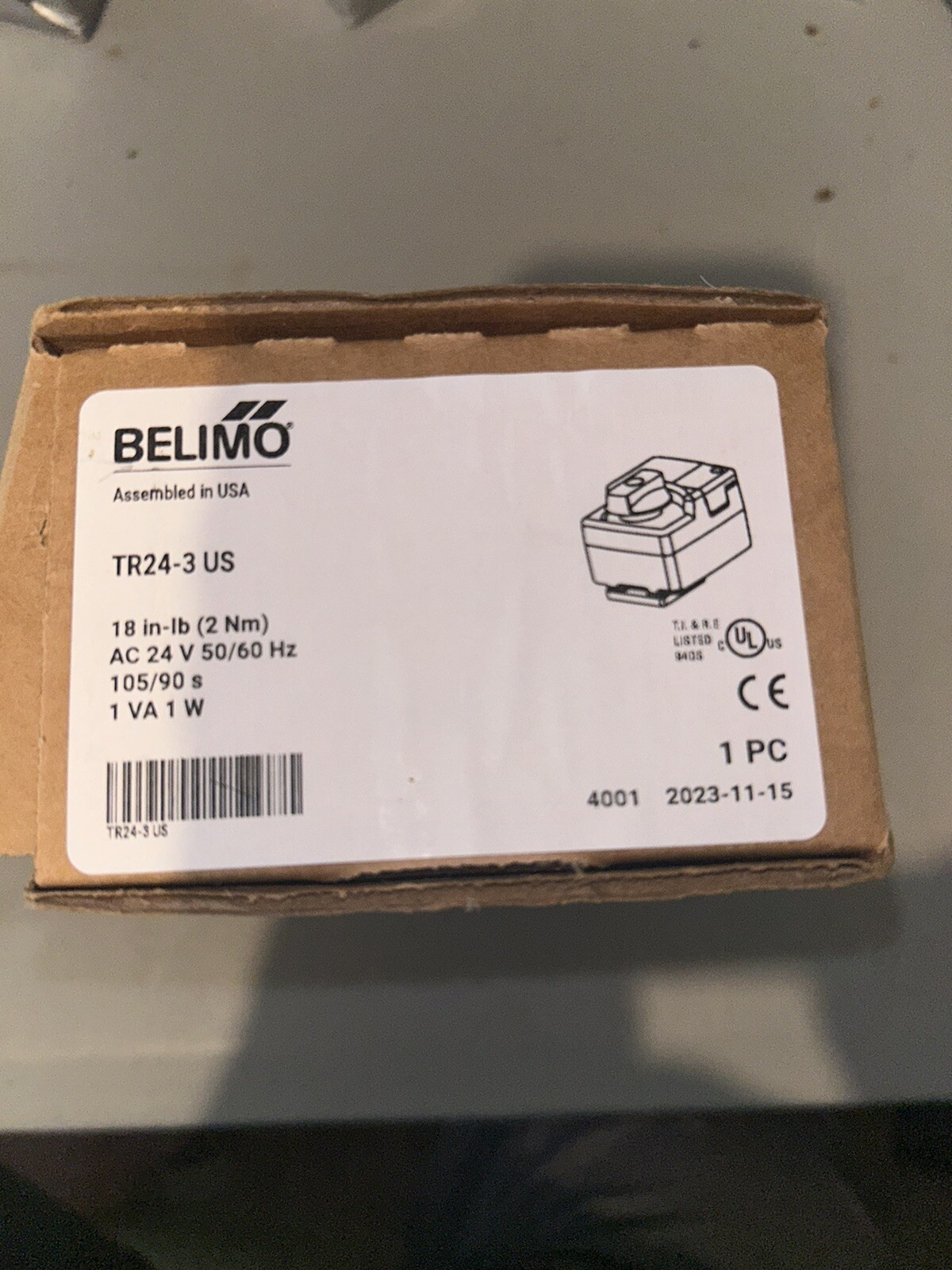Belimo Non Spring Actuator 24VAC, 50/60Hz, 1VA, 1W, TR24-3-T US New