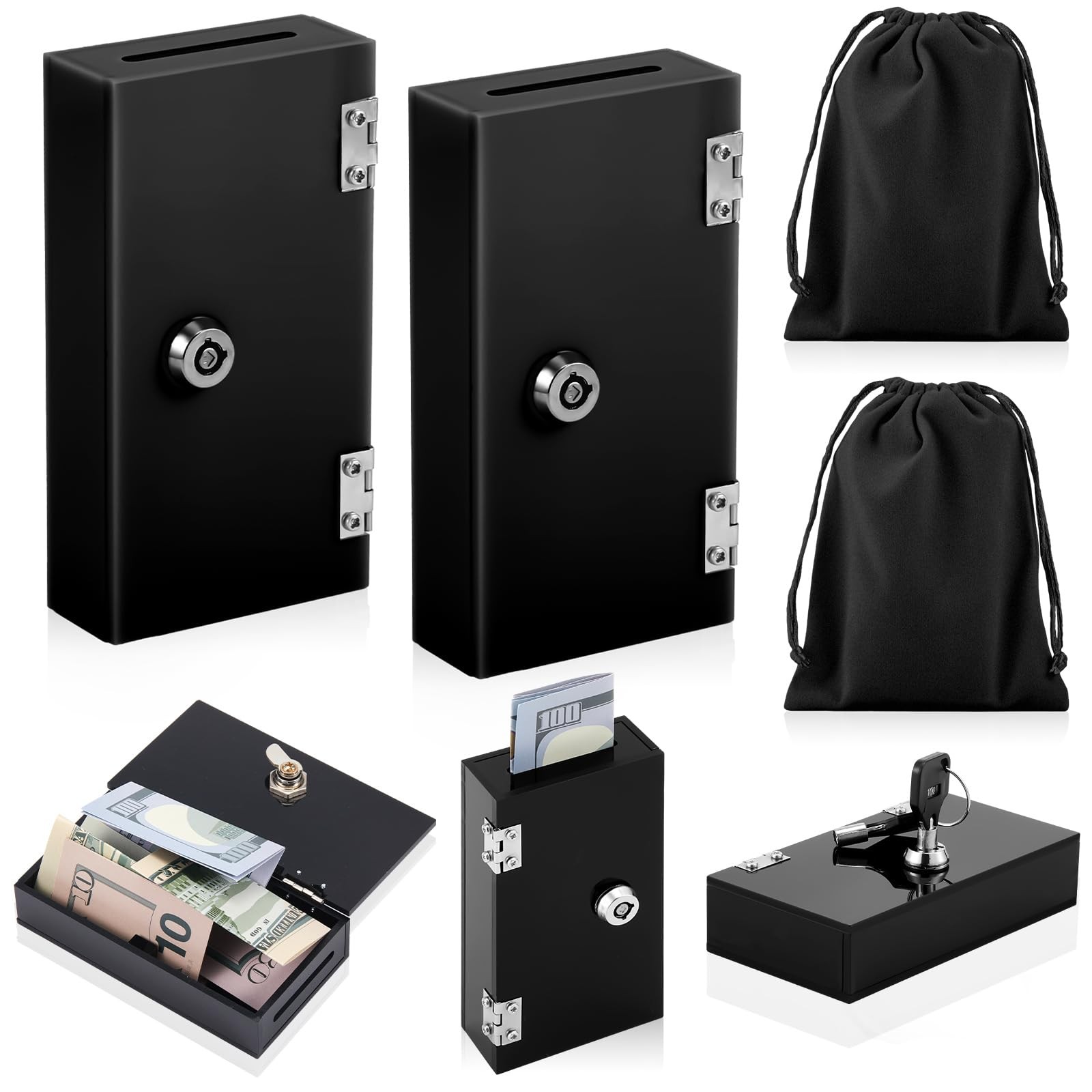 CroBlissful 2 Pack Acrylic Money Bank Box for 4.3 X 2.3 X 0.98 Inches, Black