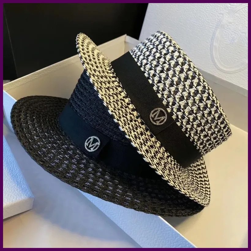 Women's Spring and Summer British Houndstooth Top Hats Seaside Sun Protection.