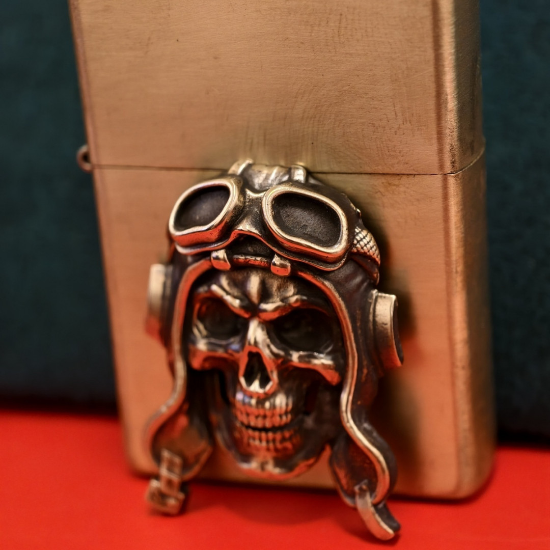 Brass Pilot Skull Kerosene Lighter Decal (Lighter Not Included)