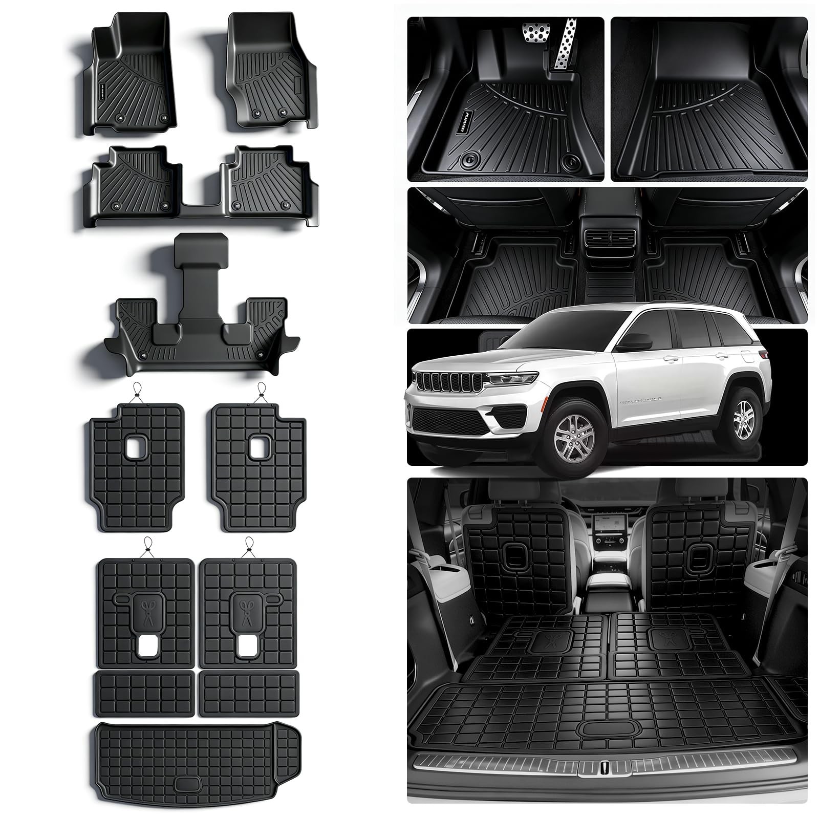 Floor Mats for 2021-2025 2026 Jeep Grand Cherokee L 6 Seats (2nd Row Bucket S...