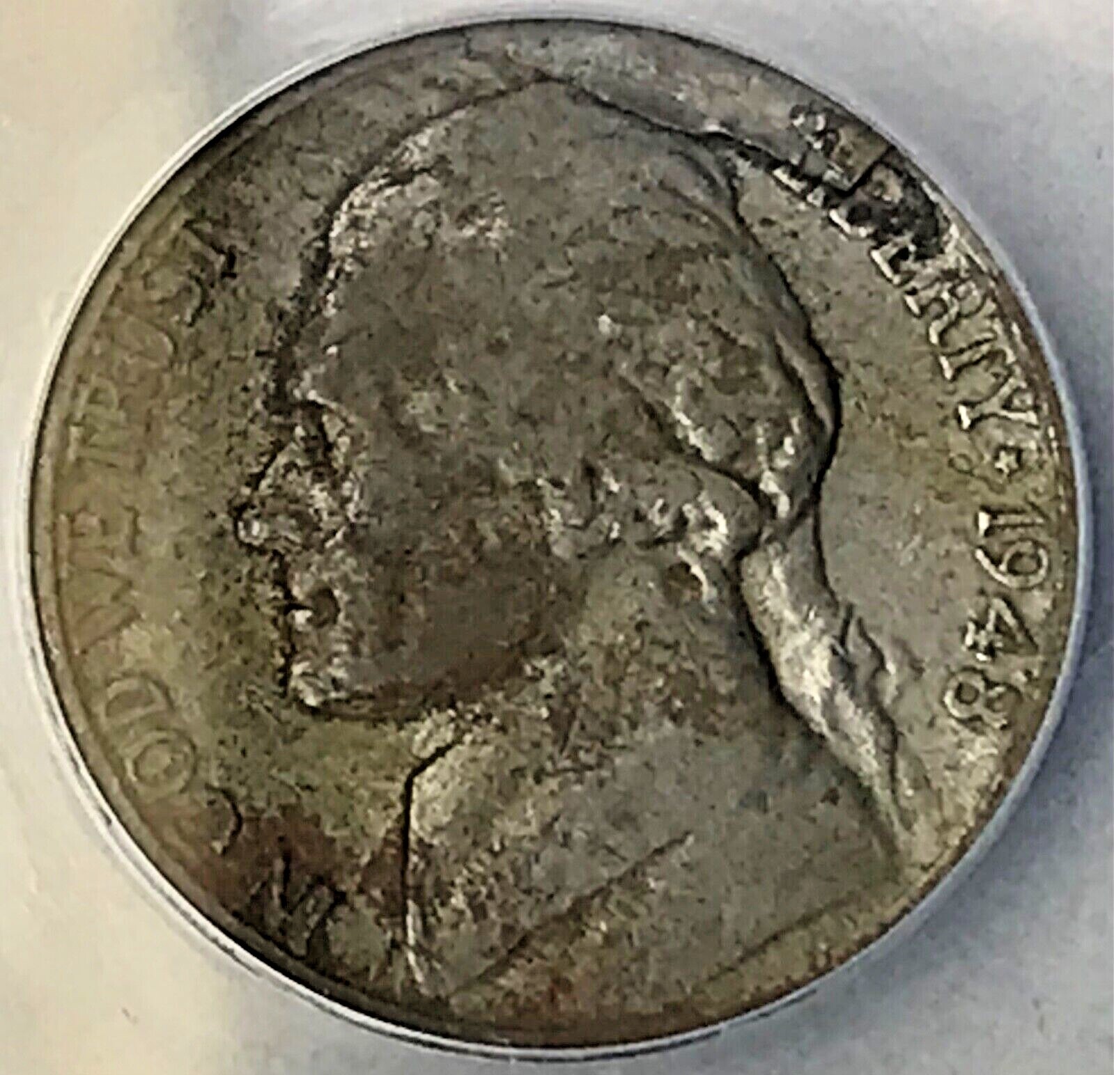 1948 S 5c Major Obverse Lamination ERROR, ANACS VF30