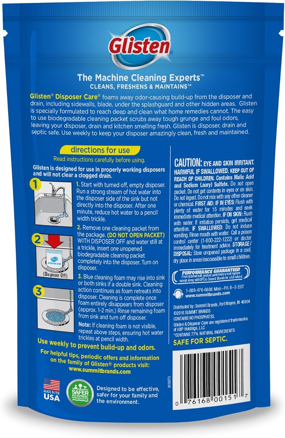 Glisten Garbage Disposal Cleaner Lemon Scent Foaming Action 4 Uses 4.9 Ounce