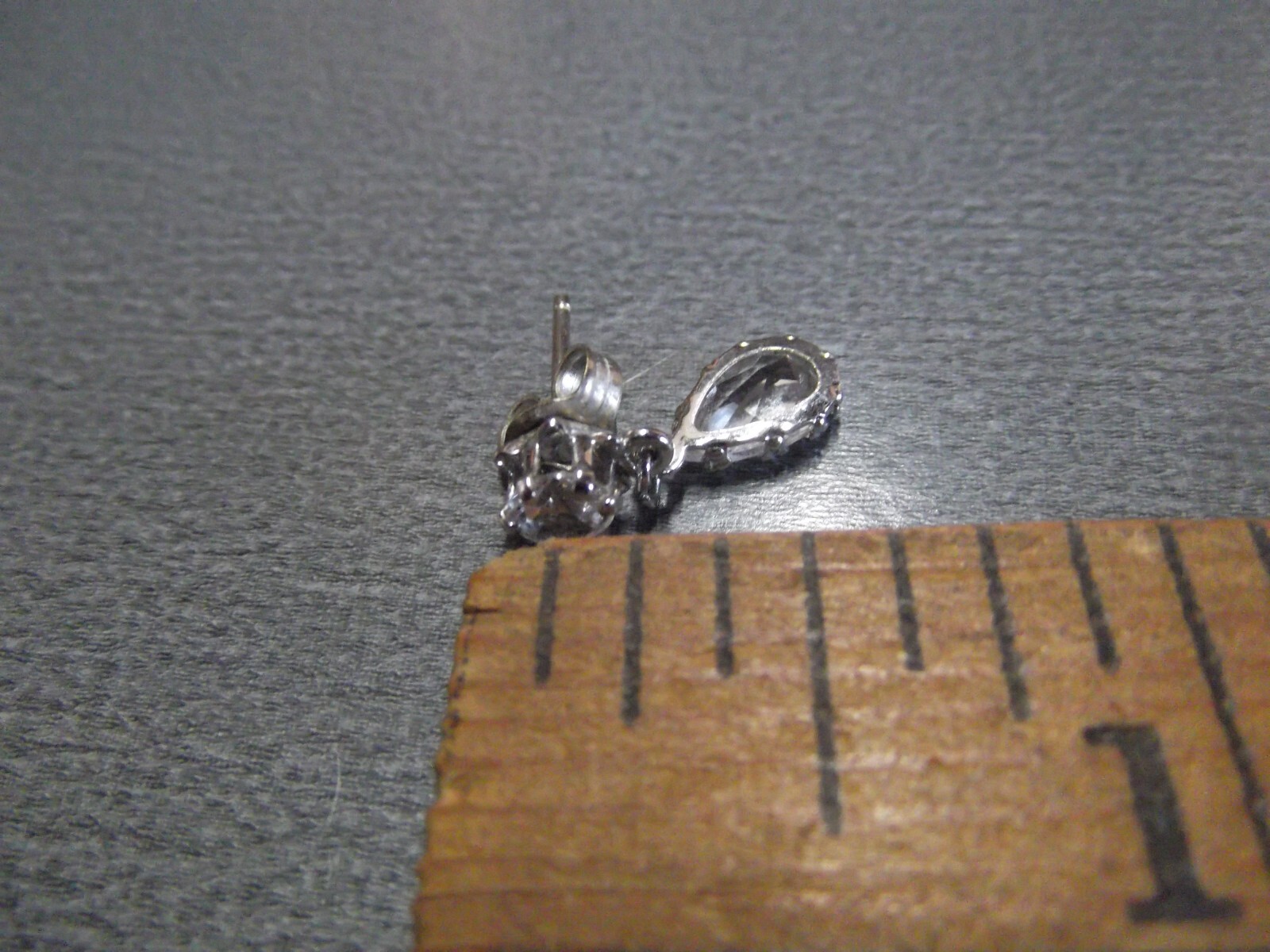 1 Pair Old .75"in White Glass Sparkly w/ Teardrop Dangle Stud