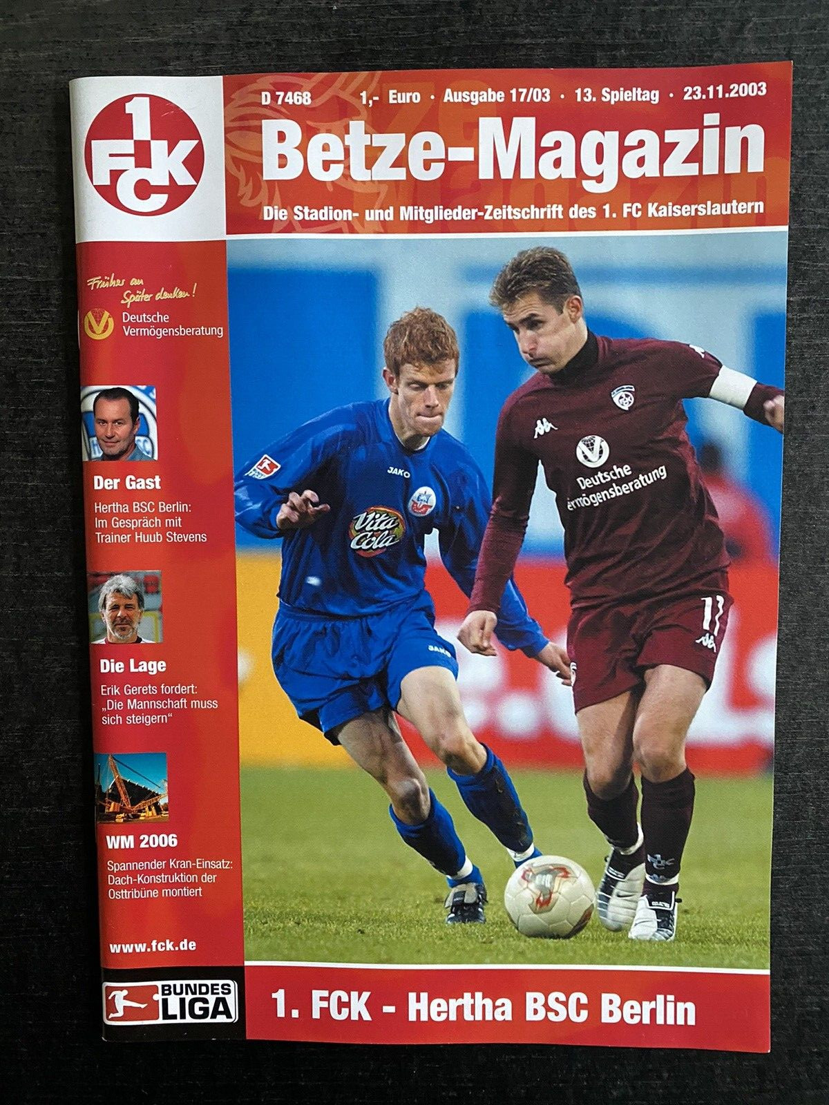 BL 2003/04 1. FC Kaiserslautern - Hertha BSC, 23.11.2003 - Poster Miroslav Klose