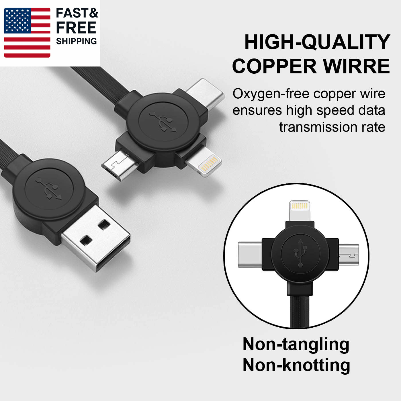 2Pack Multi Charging Cable, 3 in 1 Retractable Multiple Charger Cable, Fast Char