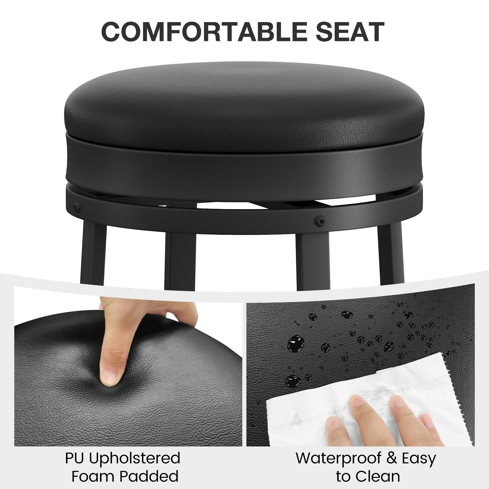 24'' Swivel Bar Stools Set of 2 with Footrest, Modern Counter Height Barstool...