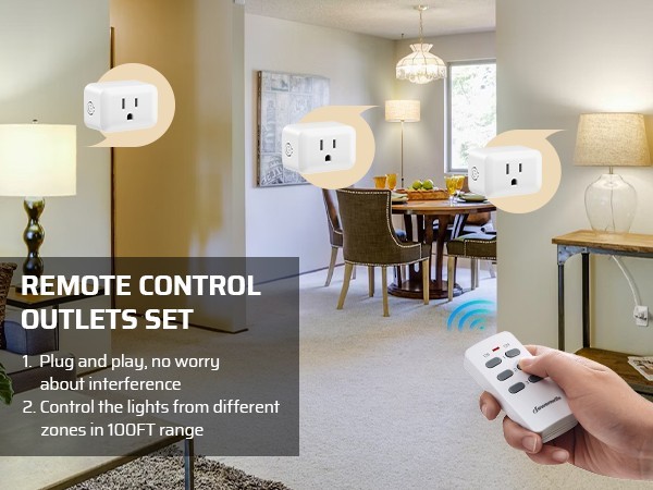 DEWENWILS Wireless Remote Switch 3 Outlet 100FT Range for Home Appliances