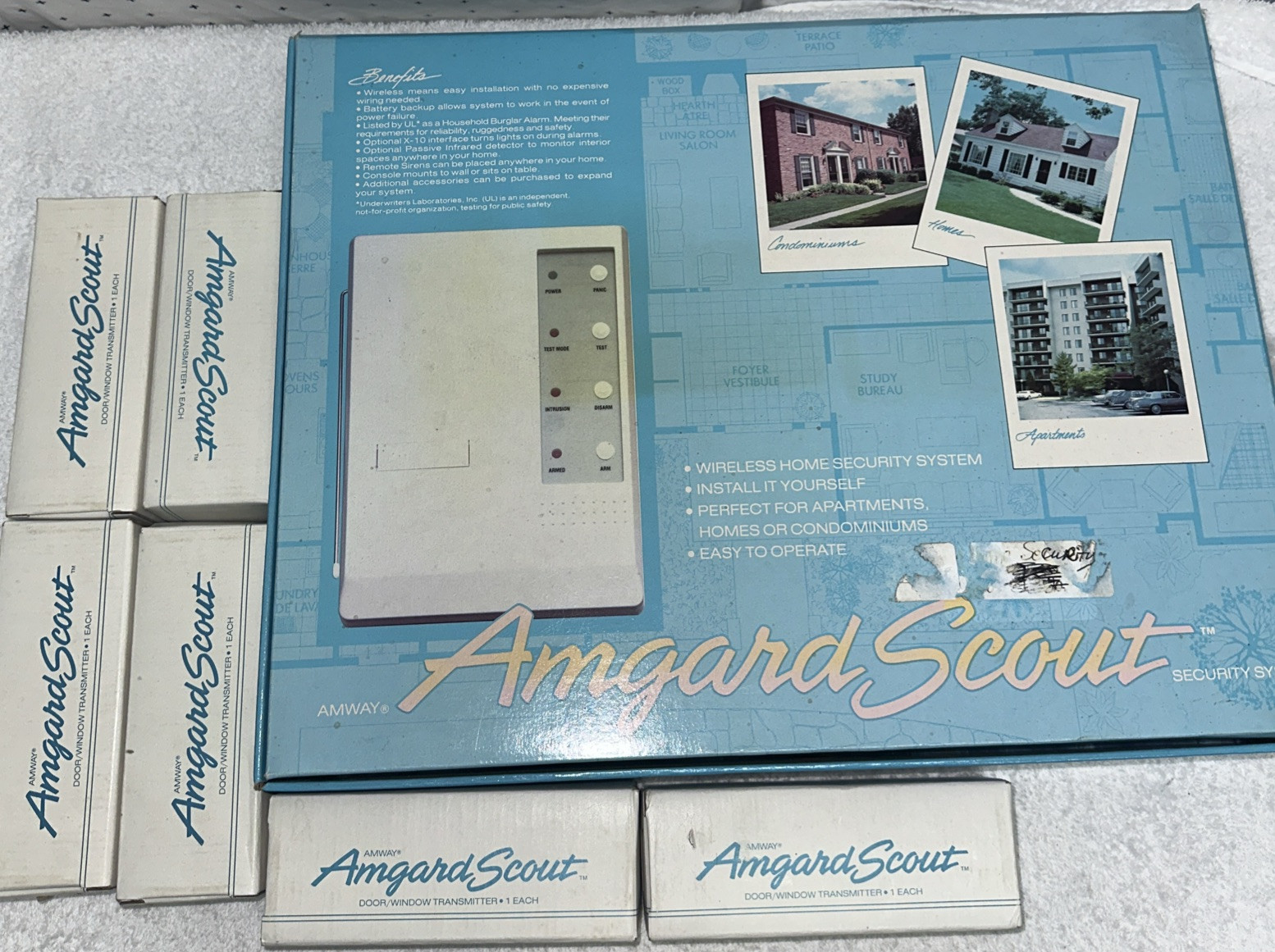 Amway Amgard E-8079 Complete Wireless Security Alarm System 6 Extra Transmitter