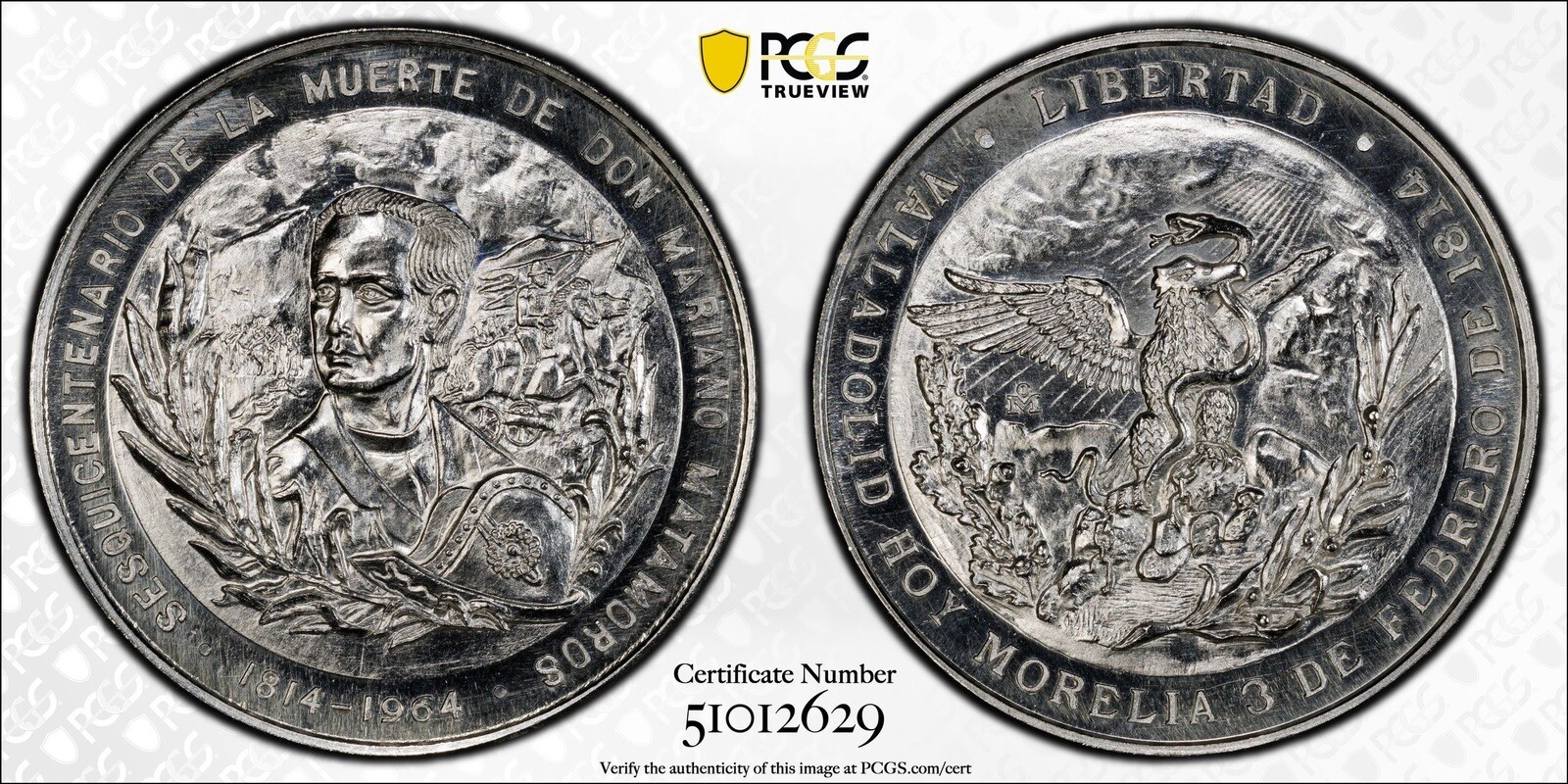 Mexico 1964 Medal Grove P-312A Mariano Matamoros Silver PCGS SP65