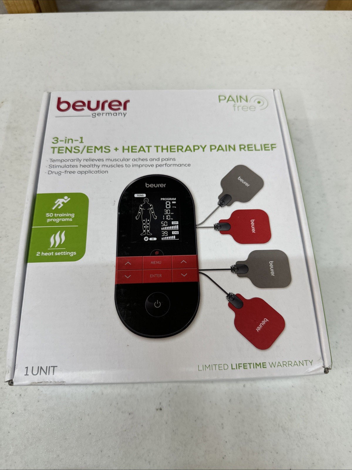 Beurer EM59 Digital 3-in-1 TENS Unit EMS & Heat Therapy Pain Relief & Relax NEW