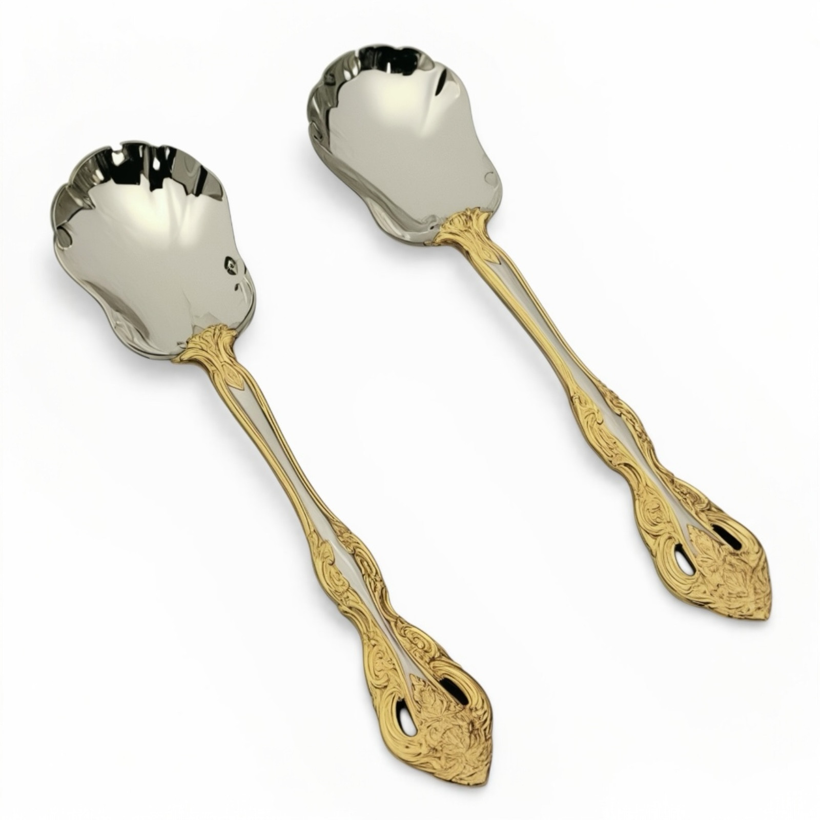 Oneida Golden Michelangelo Set of 2 Sugar Spoons 6" Quality 18/10 Stainless