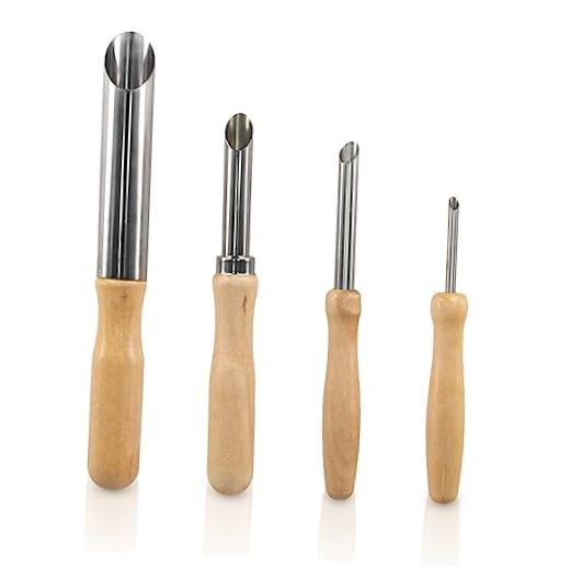 Stainless Steel Circular Clay Hole Cutters - Wooden Handle Clay Tools - 4 Pack