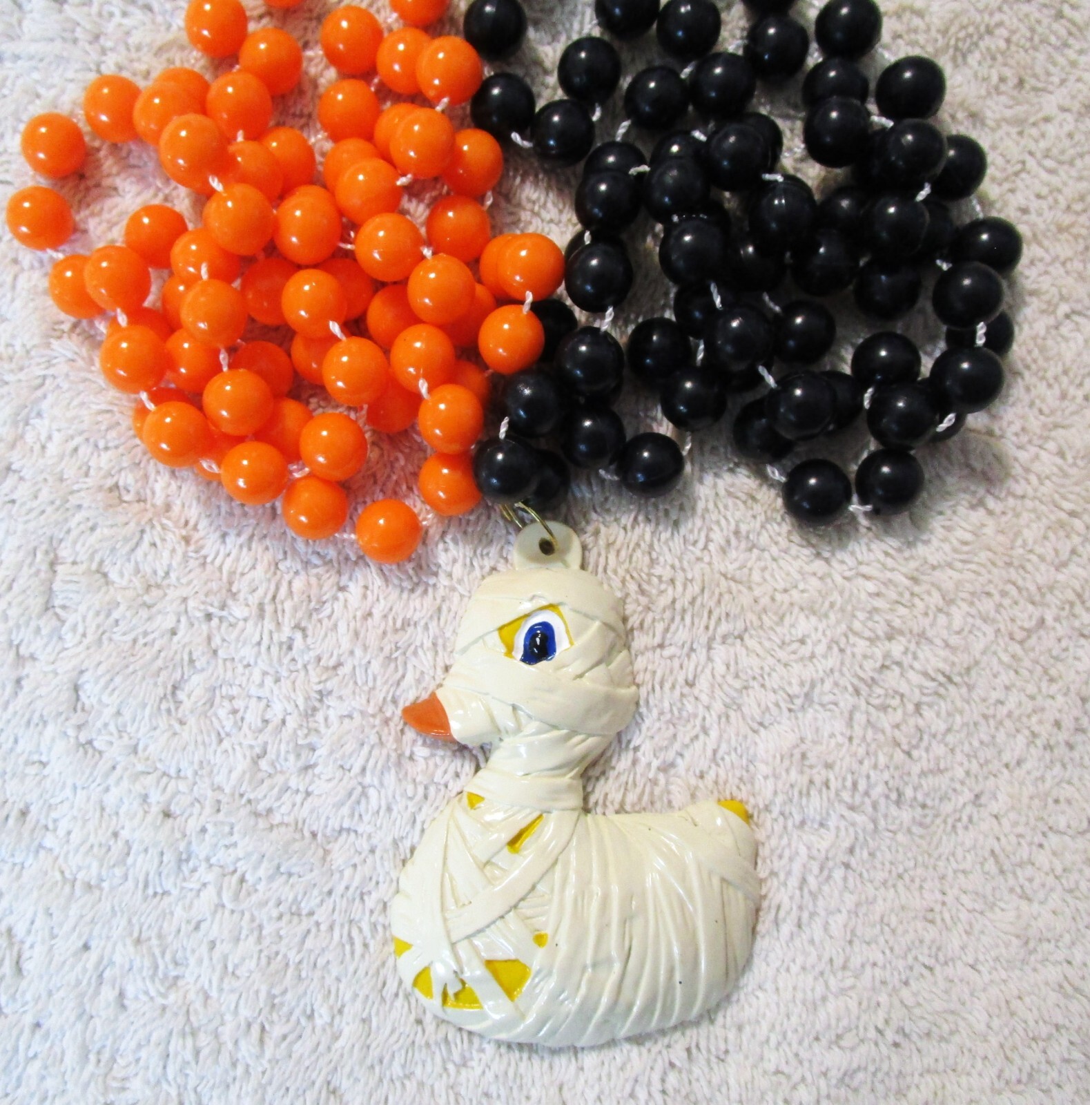 "MUMMY WRAPPED YELLOW DUCKIE" MARDI GRAS HALLOWEEN NECKLACE BEAD DUCK (B223)